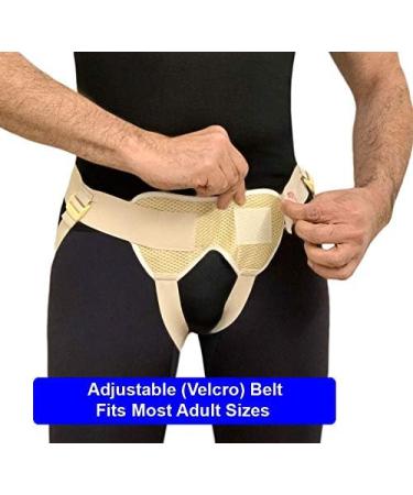 Hernia Belt Truss Support Brace for Men & Women - Adjustable Single/Double Compression Pads | Large Beige - Free Eyeglass Pouch | International Shipping - Buy Online on GoSupps.com