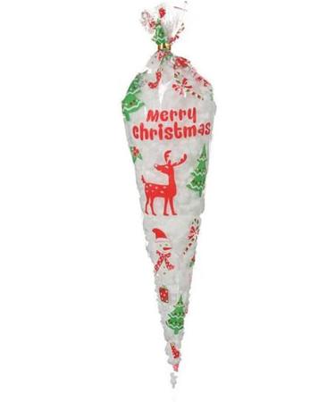 VDL Pack of 100 Christmas Sweet Cones 17x33cm X'mas Themed Clear Treat Bags with Twist Ties - Buy Online on GoSupps.com