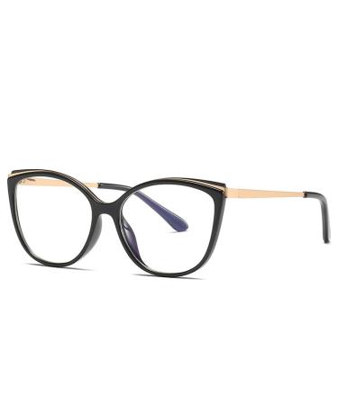 Parwana Cat-Eye reading glasses against overexertion of the eyes blue light blocking computer reader oversized flat light mirror glasses (color: black size: +0.00) +0.00 black