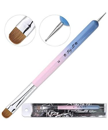 Ivy-L Premium 2 Way French Gel Acrylic Nail Art Kolinsky Brush with Dotting Tool - Size 16 Pink Blue Wood Handle - Buy Online on GoSupps.com