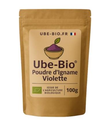 UBE BIO Organic Ube Powder 100g Natural Purple Yam (Dioscorea Alata): Additive-free Vegan and Gluten-free. Superfood Rich in