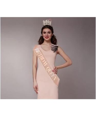 Veewon Rhinestone Rose Gold Glitter Birthday Queen Sash and Tiara Headband for Women Girls Birthday Gifts - Buy Online on GoSupps.com