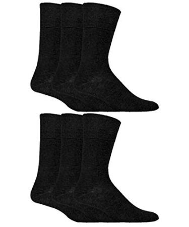IOMI - 6 Pack Mens Thin Non Binding Extra Wide Loose Top Cotton Diabetic Socks 7-12 Black