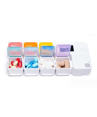 Travel Medicine Organizer with Smart Pill Box 7-Day Rainbow Digital Pill Box with Alarm Portable Electronic Smart Pill Box with Alarm with 4 Groups of Alarm