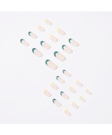 Justotry 24-Piece Almond Press-On Nails - Short Yellow & Teal French Acrylic Fake Nails for Women - Buy Online on GoSupps.com