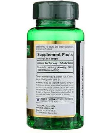 Nature's Bounty Vitamin D-5000 IU Softgels Maximum Strength 150 ea ( Pack of 2) - Buy Online on GoSupps.com