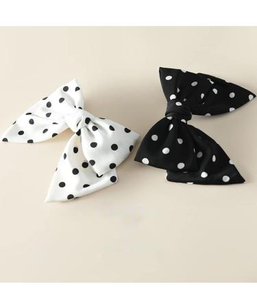 Large Hair Bow Clip Alligator Clips Big Bowknot French Barettes Ponytail Holder Styling Accessories for Women Girl (Black White Polka-dots)