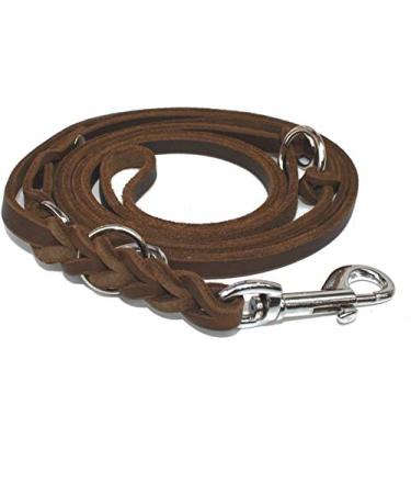 Fat leather leash 3-way adjustable leather leash (2.40m x 8mm brown chrome hook) 2.40m x 8mm brown chrome hook
