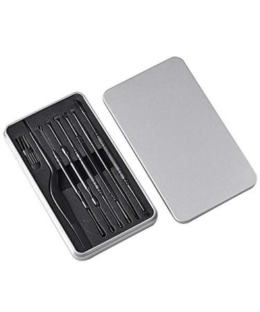 ISTOVO Black 7Pcs Stainless Steel Ear Pick Spoon Ear Wax Cleaner Health Curette Ear Earwax Remover Cleaning Selection Tools