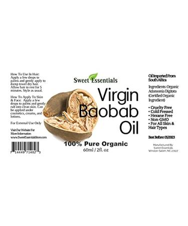 Sweet Essentials Organic Virgin Unrefined Baobab Oil - 100% Pure Cold-Pressed Moisturizer | 2oz Glass Bottle | Imported - Buy Online on GoSupps.com