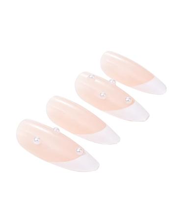 Brishow Pink French Short Artificial Nails - 24 Pearl Press-On Ballerina Acrylic Nails for Women & Girls | International Shipping Available - Buy Online on GoSupps.com
