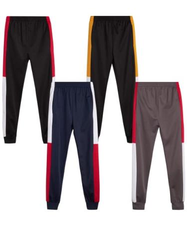 Quad Seven Boys' Sweatpants - 4 Pack Active Tricot Jogger Track Pants (Size: 4-18) Black/Navy/Charcoal/Black 16-18