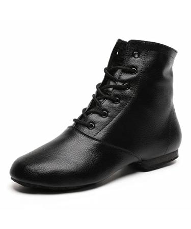 Black Leather Jazz Boots Split Sole Dancing Shoes for Adult Women Men 9 Women/8 Men Black