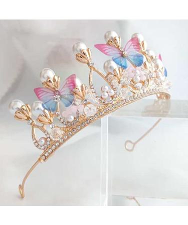 YOVECATHOU Girls Tiara Butterfly Princess Crown - Gold Pearl Rhinestone Headband for Halloween, Wedding, Birthday Party - Cosplay Costume Accessory - Buy Online on GoSupps.com