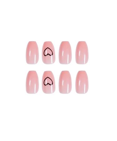 Bufenia Short Coffin Press-On Nails | Skin Color | Shiny Hearts | 24 Acrylic Nails for Women & Girls - Buy Online on GoSupps.com
