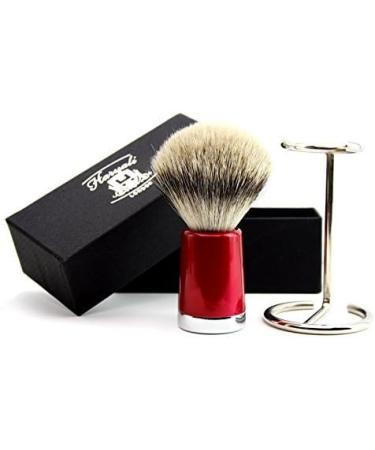 Premium Men's Badger Hair Shaving Brush with Silver Tip & Shiny Red Base | Stainless Steel Brush Stand | International Shipping Available - Buy Online on GoSupps.com