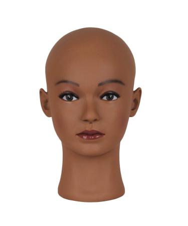 HAIR WAY Bald Mannequin Head Female Professional Cosmetology Head Make up Doll Head for Wig Making, Displaying, Eyeglasses, Hair with T-pins (Dark Brown)