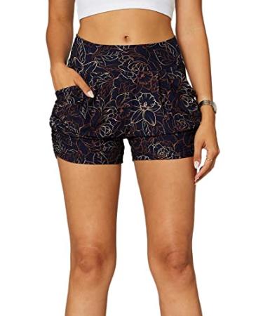 Conceited Buttery Soft High Waisted Flowy Shorts with Pockets and 4-Way Stretch - 4" Inseam Harem Shorts for Women Fleur Small-Medium