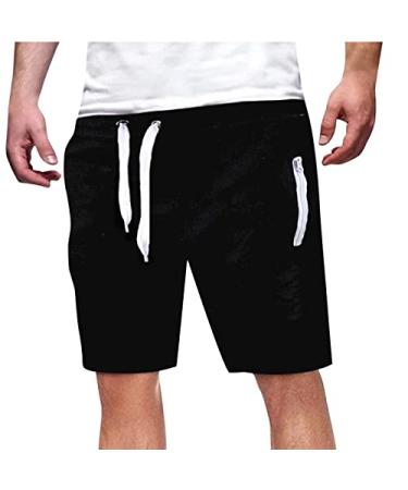 Alalaso Male Summer Straight Solid Cargo Pant Drawstring Pocket Shorts for Camping Travel Fishing Shorts Men Sport Black Medium