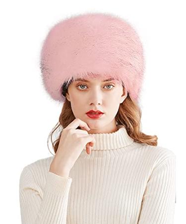 Lovful Winter Women Faux Fur Russian Cossack Style Hat Winter Wrap Hat Pink
