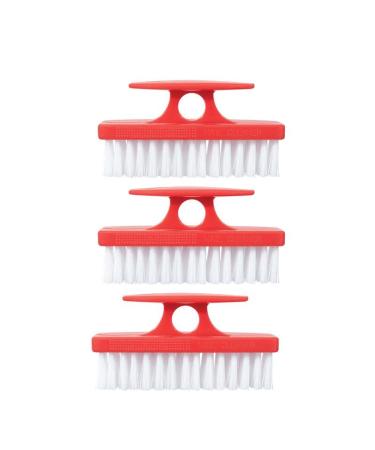 Superio Nail Brush Set (3 Pack) Cleaner with Handle - Durable Brush Scrubber to Clean Toes Fingernails Hand Scrubber All Surface Cleaning Heavy Duty Scrub Brush Stiff Bristles Easy to Hold (Red)