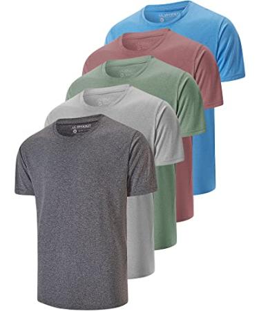 5 Pack Men's Dry Fit T Shirts, Athletic Running Gym Workout Short Sleeve Tee Shirts for Men X-Large Set 4