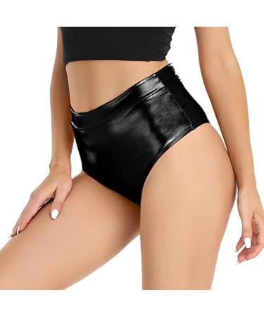 Kepblom Women's Metallic Booty Shorts High Waisted Shiny Rave Bottoms for Festival Clubwear Dancing X-Large Black