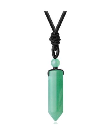 XIANNVXI Healing Crystal Necklace for Men Women Crystal Pendant Hexagonal Point Pendant Necklace Natural Gemstone Adjustable Rope Reiki Jewellery Necklace D - Green Aventurine