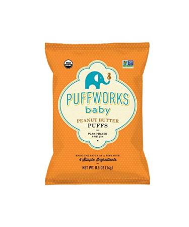 Puffworks Baby Organic Peanut Butter Puffs, Perfect for Early Peanut Introduction for Allergy Prevention, Plant-Based Protein, USDA Organic, Gluten-Free, Vegan, Non-GMO, Kosher, 0.5 Ounce (Pack of 12)