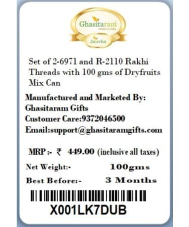 Ghasitaram Gifts Rakhi for Brother Rakhis Online - Set of 2-6971 and R-2110 Rakhi Threads with 100 GMS of Dryfruits Mix Can - Buy Online on GoSupps.com