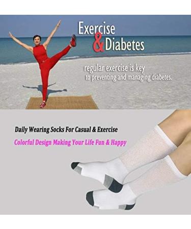 Women's Diabetic Crew Socks - Non-Binding, Full Cushioned, Moisture Wicking - 3 Pairs, Size 9-11, White/Grey - Ideal for Diabetes & Neuropathy - Buy Online on GoSupps.com