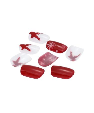 Brishow Christmas Artificial Nails - 24 Pieces Festive Press-On Short Red Nails with Moose & Snow Design for Women & Girls - Buy Online on GoSupps.com