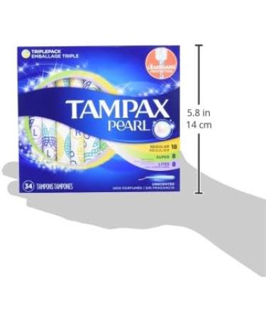Tampax Pearl Triple Pack Tampons - Light/Regular/Super Absorbency, 34 Count - Unscented - Buy Online on GoSupps.com