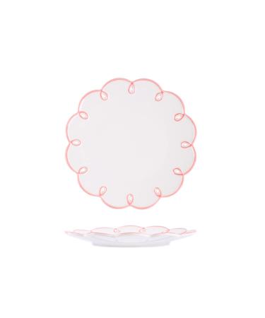 Dinner Plates Dinner Plate 8 Inches Pink Edge Design Flower Shaped Ceramic Dinner Plates-Set of 2-White Dinner Plates Kitchenware