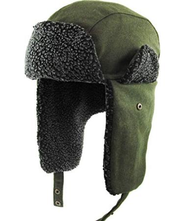Wool Blend Aviator Trapper hat Trooper Ear Flaps Ushanka Eskimo Bomber Russian Warm Winter Cold One Size 1. Olive Wool Blend