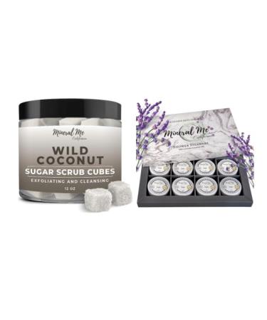 Body Scrub Exfoliator - 12oz COCONUT Sugar scrub cubes w/Mango Butter & Shea butter- Ultra Hydrating Shower Steamers Aromatherapy - Lavender Shower Steamers w/Organic Essential Oils for Steam Spa