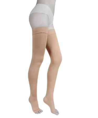 Sweltebloomz Compression stockings thigh high with open toe for Women - Medium Biege