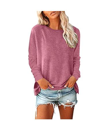 Womens Summer Shirts Loose Fit Womens Tops Solid Color T Shirts Long Sleeves Fashion Loose Casual Long Sleeve Tops Pink Small