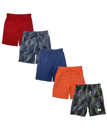 Andrew Scott Boys 7 Pack Active Performance Mesh Style Basketball Sport Shorts 5 Pack - Black With 4 Random Assorted Colors Medium