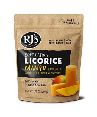 Soft Eating Mango Licorice - RJ's Licorice 7.05oz Bag - NON-GMO, NO HFCS, Vegan-Friendly & Kosher - Batch Made in New Zealand 7.05 Ounce (Pack of 1)