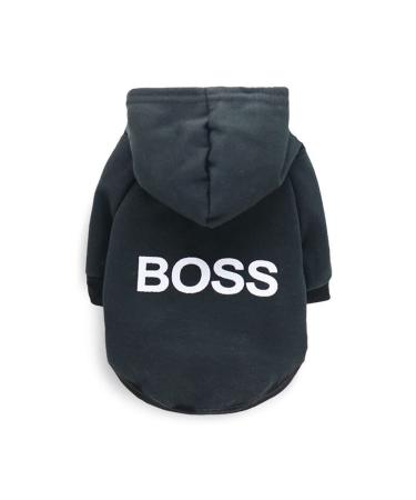 LtuzPet Dog Hoodie with Boss Print Soft Fleece Warm Dog Jacket Black Small