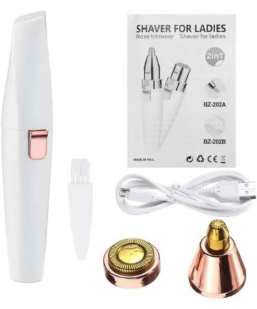 BF5 Eyebrow Razor & Facial Hair Remover for Women | 2-in-1 Painless Trimmer with LED Light | Rechargeable Nose Lip Face & Body Hair Remover - White - Buy Online on GoSupps.com