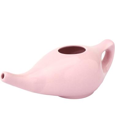 HEALTHANDWEALTH Premium Handcrafted Ceramic Neti Pot with 10 Sachets of Neti Salt - Dishwasher Safe 225 Ml (7.6 FL Oz) Capacity for Nasal Cleansing Peach Color