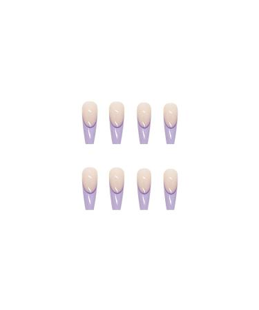 BABALAL Long French Tip Fake Nails - 24pcs Purple Glossy Coffin Press-On Nails with Nail Glue | Ballerina Acrylic Nails Full Cover False Nails - Buy Online on GoSupps.com
