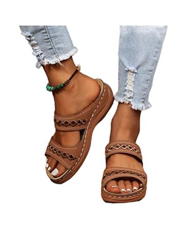 Lausiuoe Walking Sandals Women Comfort Arch Support Original Orthotic Flip Flops Dressy Summer Orthopedic Sandals Slide 9 Brown
