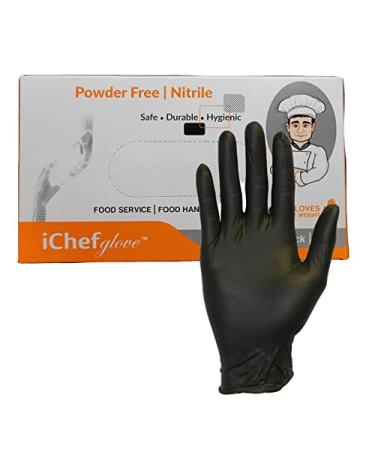 iChef glove Food Service Food Handling Nitrile Gloves Black Powder Free Medium (Pack of 100)