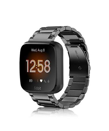 Fintie Metal Band Compatible with Fitbit Versa 2, Versa, Versa Lite Edition, Solid Stainless Steel Strap Replacement Wristband Business Bracelet Compatible with Fitbit Versa Smartwatch Black