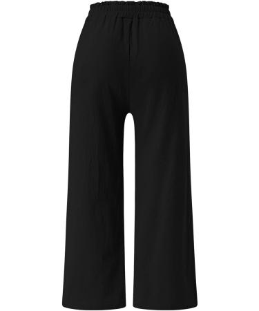 Gufesf Women's Cotton Linen Palazzo Pants - High Waisted Wide Leg Trousers with Pockets in Black (Small) - Buy Online on GoSupps.com