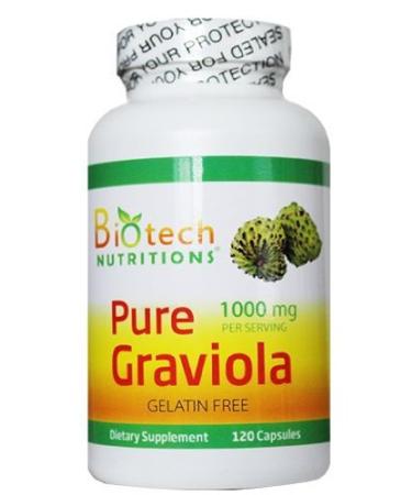 Biotech Nutritions Pure Graviola Annona Muricata  1000 mg Serving  120 Vegetable Capsules 120 Count (Pack of 1)
