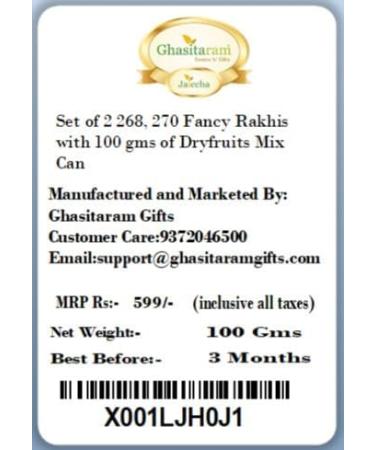 Ghasitaram Gifts Rakhi for Brother Rakhis Online - Set of 2 268 270 Fancy Rakhis with 100 GMS of Dryfruits Mix Can - Buy Online on GoSupps.com